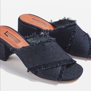 Topshop Denim Fringed Mules Size 41/10.5